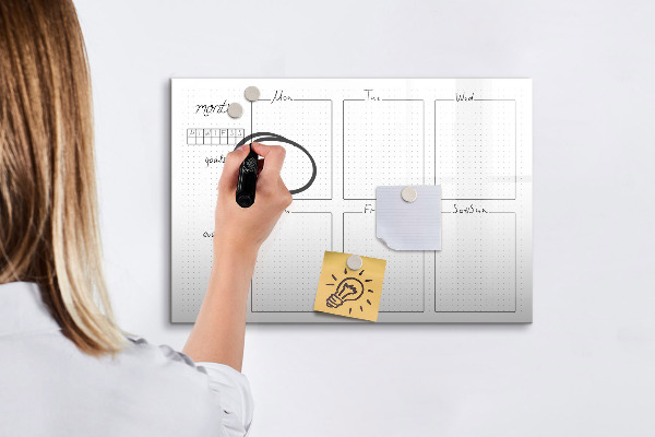 Memobord van glas met print inclusief neodymium magneten Maandplanner met ruimte voor foto's