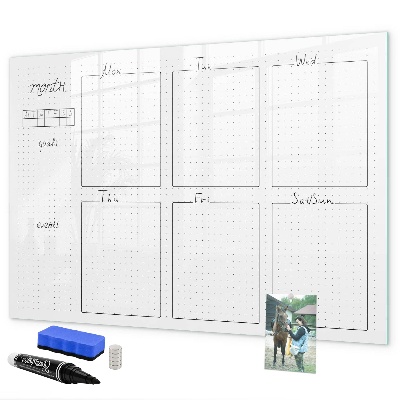Memobord van glas met print inclusief neodymium magneten Maandplanner met ruimte voor foto's