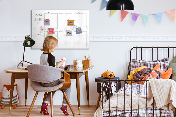 Memobord van glas met print inclusief neodymium magneten Maandplanner met ruimte voor foto's