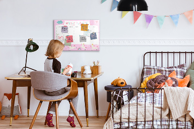 Decoratief glazen wandbord beschrijfbaar en magnetisch Eenhoorn weekplanner