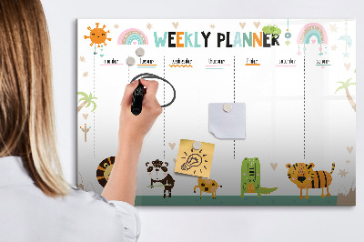Memobord van glas met print inclusief neodymium magneten Weekplanner met dierenthema