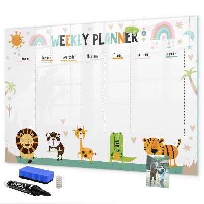 Memobord van glas met print inclusief neodymium magneten Weekplanner met dierenthema