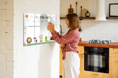 Memobord van glas met print inclusief neodymium magneten Weekplanner met dierenthema