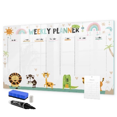 Memobord van glas met print inclusief neodymium magneten Weekplanner met dierenthema