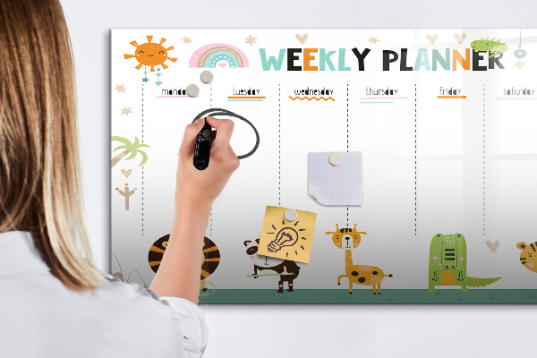 Memobord van glas met print inclusief neodymium magneten Weekplanner met dierenthema