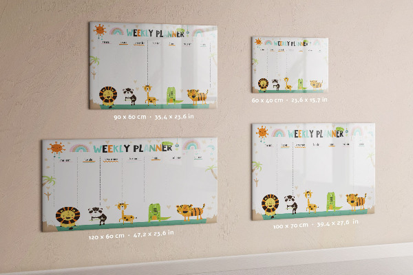 Memobord van glas met print inclusief neodymium magneten Weekplanner met dierenthema