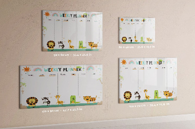 Memobord van glas met print inclusief neodymium magneten Weekplanner met dierenthema