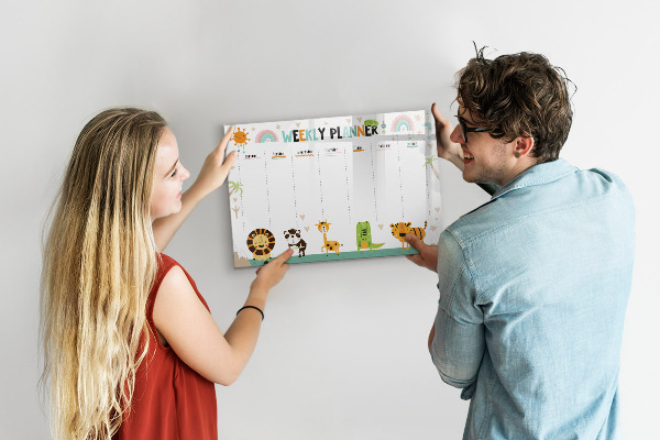 Memobord van glas met print inclusief neodymium magneten Weekplanner met dierenthema