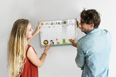 Memobord van glas met print inclusief neodymium magneten Weekplanner met dierenthema