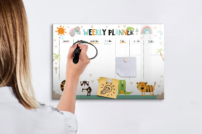 Memobord van glas met print inclusief neodymium magneten Weekplanner met dierenthema