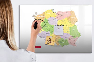 Memobord van glas met print inclusief neodymium magneten Interactieve kaart van Polen voor personalisatie