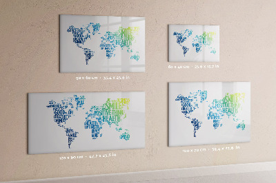 Decoratief glazen wandbord beschrijfbaar en magnetisch Een wereld vol ideeën en positiviteit.