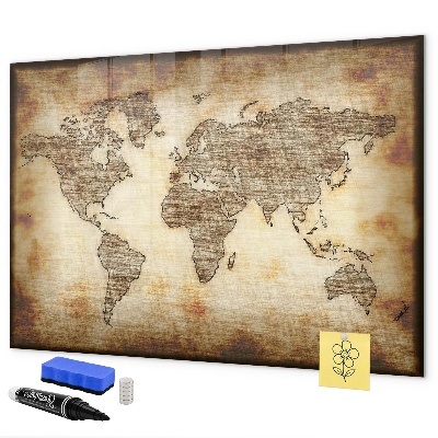 Decoratief glazen wandbord beschrijfbaar en magnetisch Wereldkaart met fotolocaties