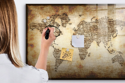 Decoratief glazen wandbord beschrijfbaar en magnetisch Wereldkaart met fotolocaties