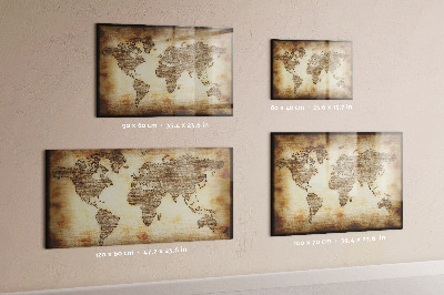 Decoratief glazen wandbord beschrijfbaar en magnetisch Wereldkaart met fotolocaties