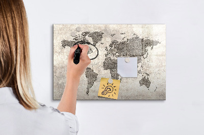 Decoratief glazen wandbord beschrijfbaar en magnetisch Wereldkaart met fotolocaties