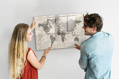 Decoratief glazen wandbord beschrijfbaar en magnetisch Wereldkaart met fotolocaties