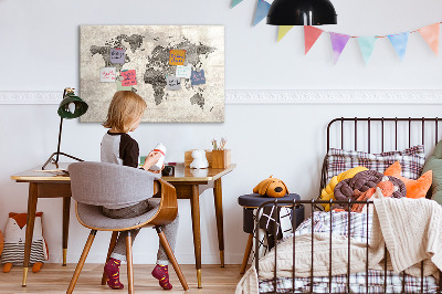 Decoratief glazen wandbord beschrijfbaar en magnetisch Wereldkaart met fotolocaties