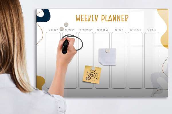 Memobord van glas met print inclusief neodymium magneten Weekplanner met ruimte voor foto's