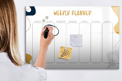 Memobord van glas met print inclusief neodymium magneten Weekplanner met ruimte voor foto's