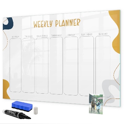 Memobord van glas met print inclusief neodymium magneten Weekplanner met ruimte voor foto's