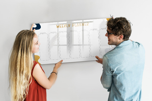 Memobord van glas met print inclusief neodymium magneten Weekplanner met ruimte voor foto's