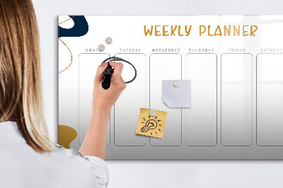 Memobord van glas met print inclusief neodymium magneten Weekplanner met ruimte voor foto's