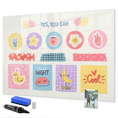 Decoratief glazen wandbord beschrijfbaar en magnetisch Een motiverend prikbord vol inspiratie.