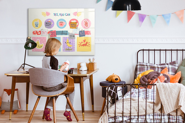 Decoratief glazen wandbord beschrijfbaar en magnetisch Een motiverend prikbord vol inspiratie.