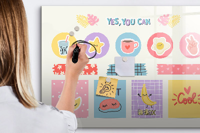 Decoratief glazen wandbord beschrijfbaar en magnetisch Een motiverend prikbord vol inspiratie.