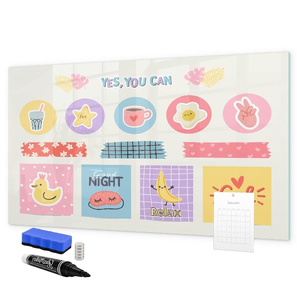 Decoratief glazen wandbord beschrijfbaar en magnetisch Een motiverend prikbord vol inspiratie.