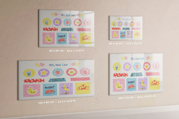 Decoratief glazen wandbord beschrijfbaar en magnetisch Een motiverend prikbord vol inspiratie.