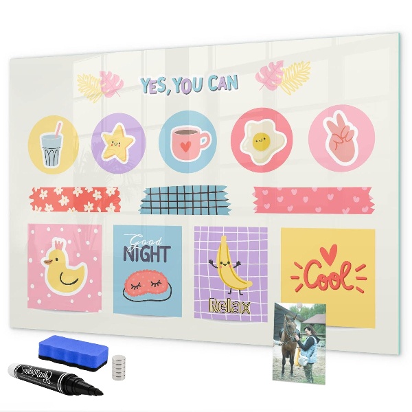 Decoratief glazen wandbord beschrijfbaar en magnetisch Een motiverend prikbord vol inspiratie.