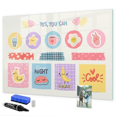 Decoratief glazen wandbord beschrijfbaar en magnetisch Een motiverend prikbord vol inspiratie.