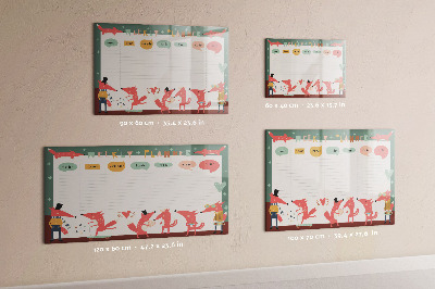 Memobord van glas met print inclusief neodymium magneten Weekplanner met kleurrijke illustraties