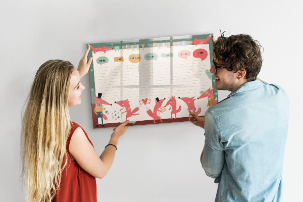 Memobord van glas met print inclusief neodymium magneten Weekplanner met kleurrijke illustraties