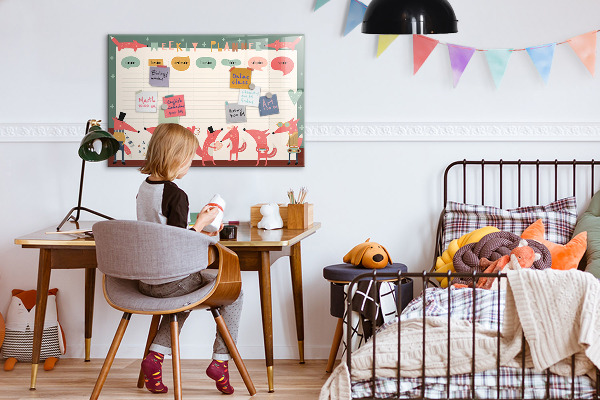 Memobord van glas met print inclusief neodymium magneten Weekplanner met kleurrijke illustraties