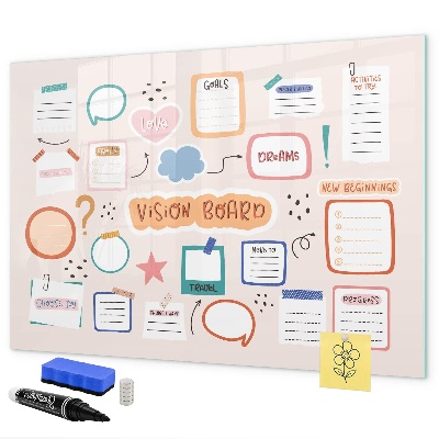 Decoratief glazen wandbord beschrijfbaar en magnetisch Creatieve inspiratie en doelenbord