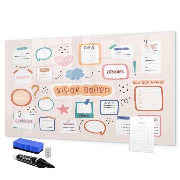 Decoratief glazen wandbord beschrijfbaar en magnetisch Creatieve inspiratie en doelenbord