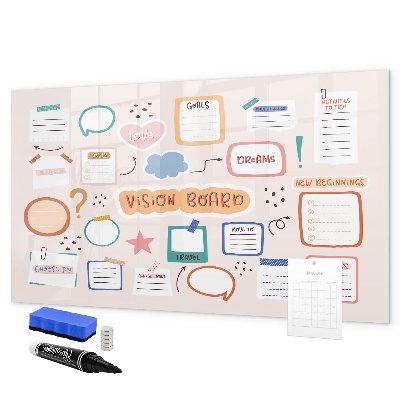 Decoratief glazen wandbord beschrijfbaar en magnetisch Creatieve inspiratie en doelenbord