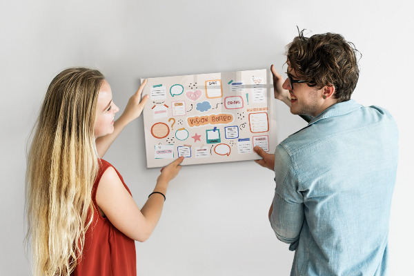 Decoratief glazen wandbord beschrijfbaar en magnetisch Creatieve inspiratie en doelenbord