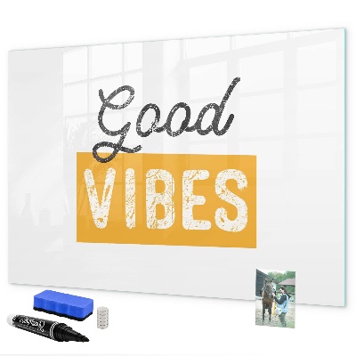 Decoratief glazen wandbord beschrijfbaar en magnetisch Positieve vibes en herinneringen
