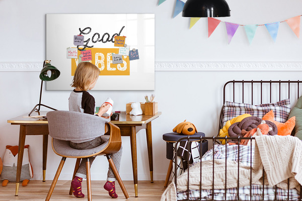 Decoratief glazen wandbord beschrijfbaar en magnetisch Positieve vibes en herinneringen