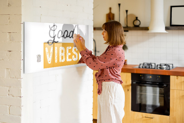 Decoratief glazen wandbord beschrijfbaar en magnetisch Positieve vibes en herinneringen