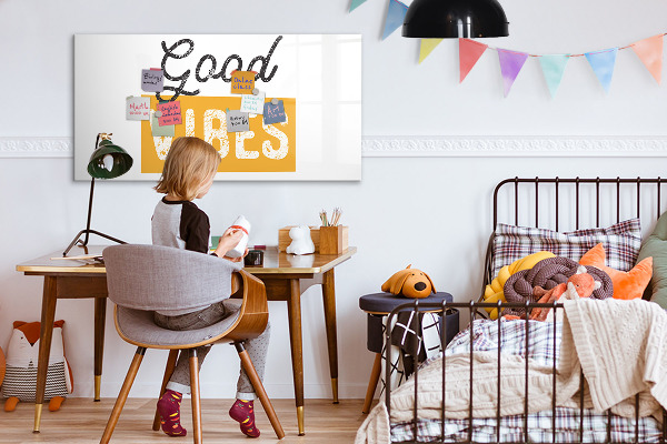 Decoratief glazen wandbord beschrijfbaar en magnetisch Positieve vibes en herinneringen