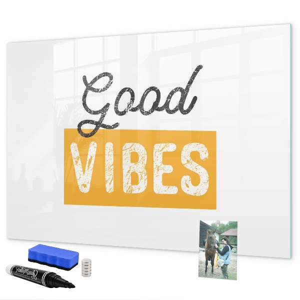 Decoratief glazen wandbord beschrijfbaar en magnetisch Positieve vibes en herinneringen