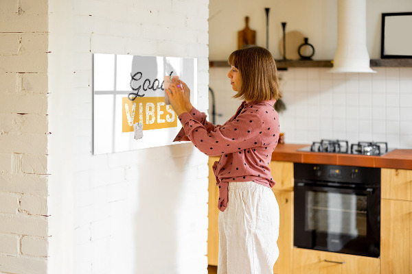 Decoratief glazen wandbord beschrijfbaar en magnetisch Positieve vibes en herinneringen