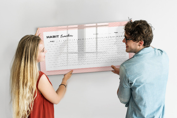 Memobord van glas met print inclusief neodymium magneten Gewoonte bijhouden met persoonlijke foto's