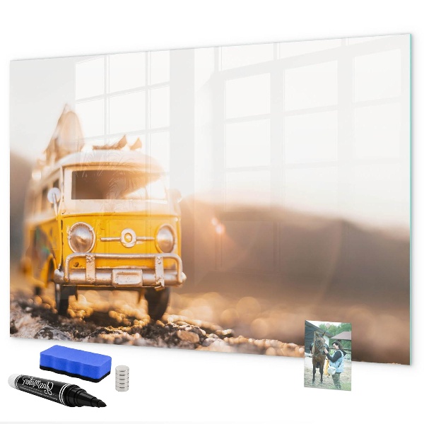 Decoratief glazen wandbord beschrijfbaar en magnetisch Kleurrijke herinneringen tegen de achtergrond van de natuur.