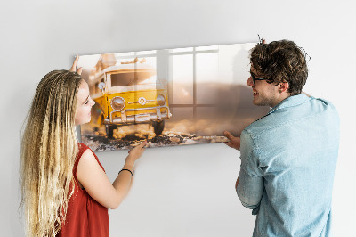 Decoratief glazen wandbord beschrijfbaar en magnetisch Kleurrijke herinneringen tegen de achtergrond van de natuur.